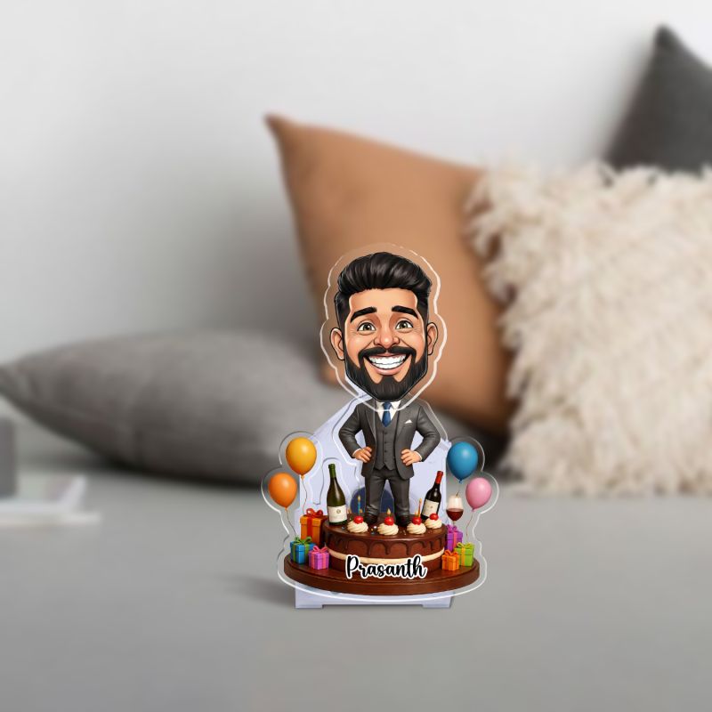 Personalized Birthday Boy Bobblehead Caricature Tabletop with Battery Powered Shaking Head Gift for Husband, Father, Brother, or Boyfriend Decorative Desk Accessory